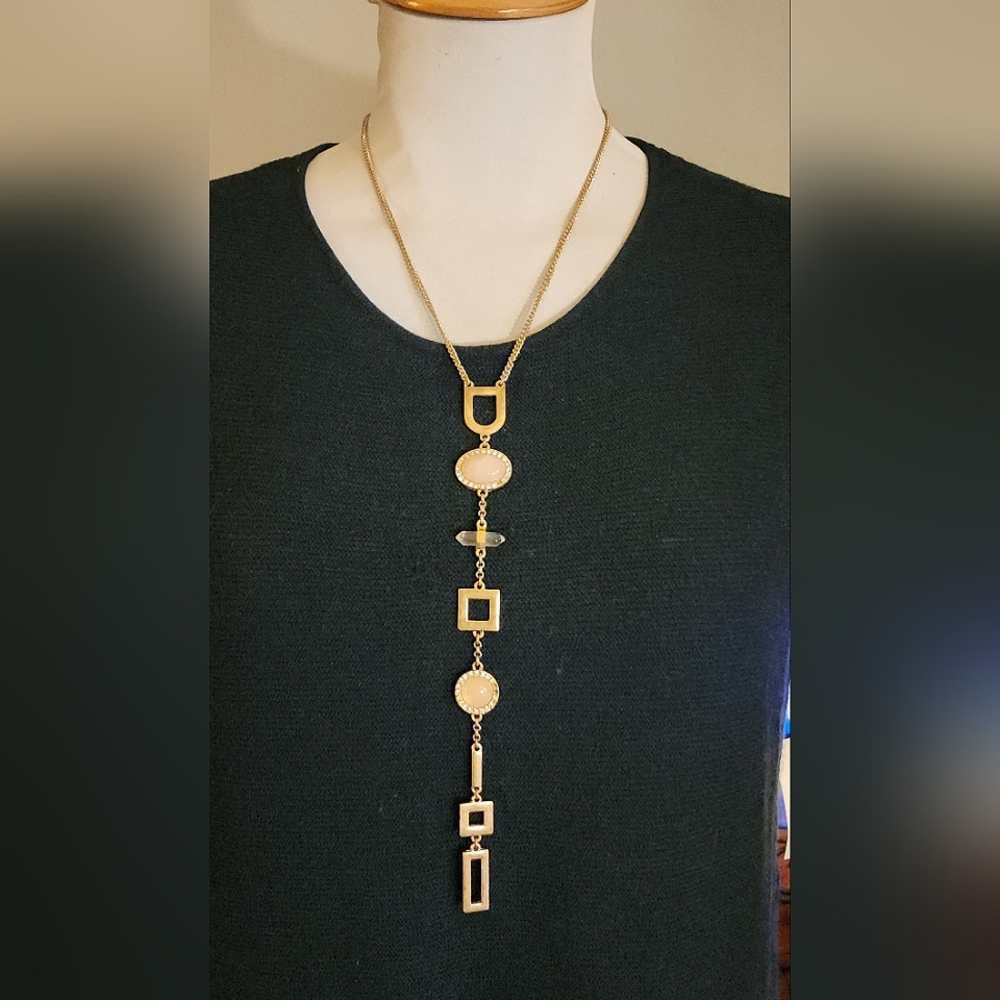 TRUE "Y" Geo Gem Necklace. Semi Precious Stones. New. Org $48